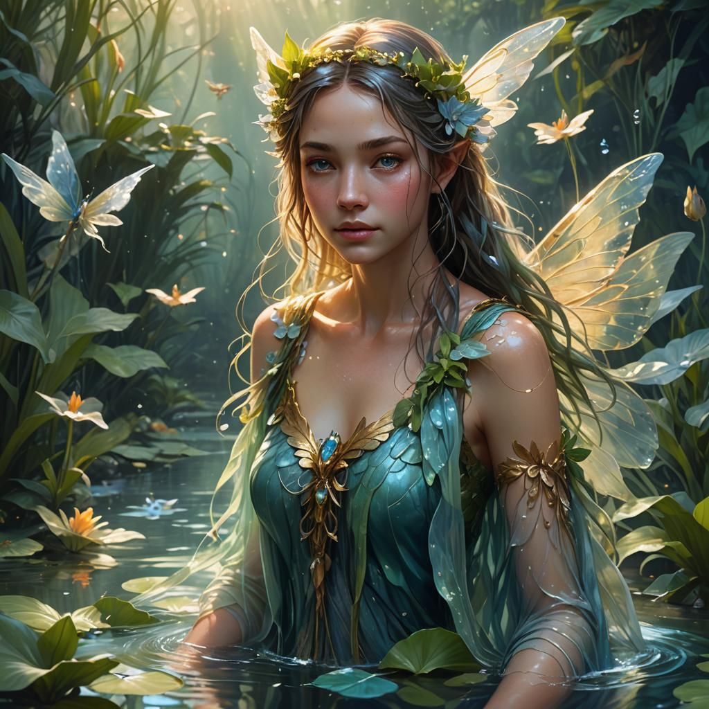 Water Fairy Portrait in Dreamy Mystical Environment