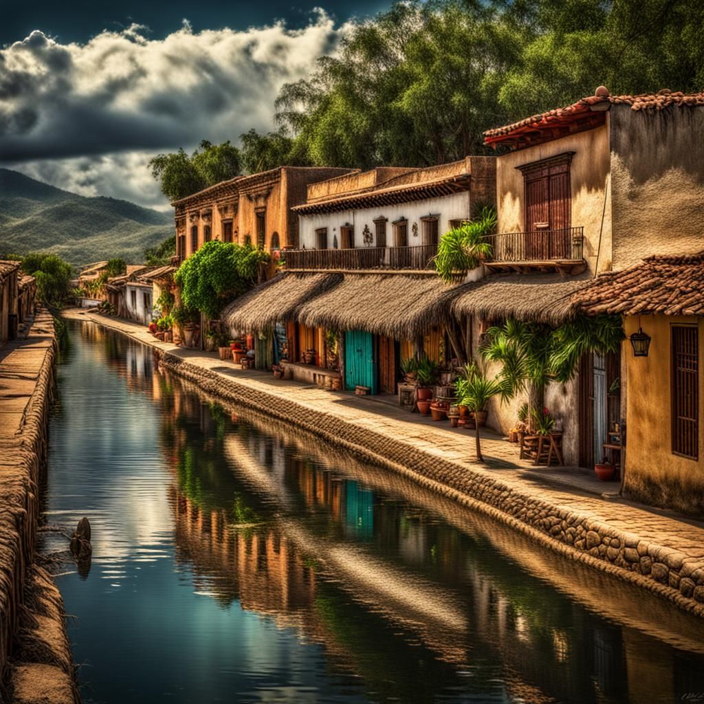 Oaxaca Waterside Village: Hyperrealistic 64 Megapixel Image