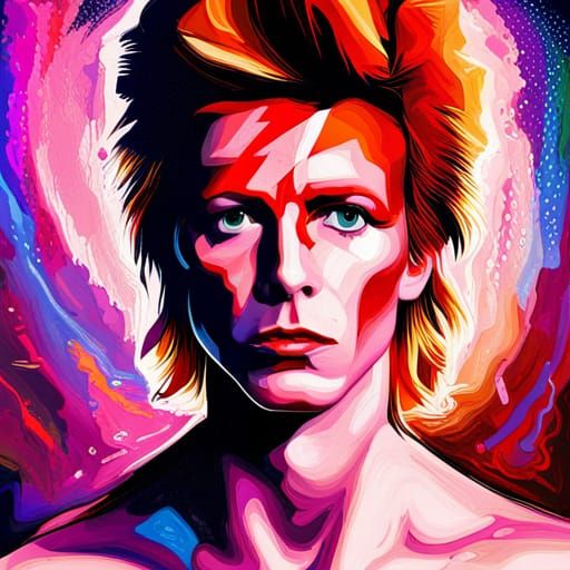 Hyperrealistic Ziggy Stardust Portrait in Cosmic Setting