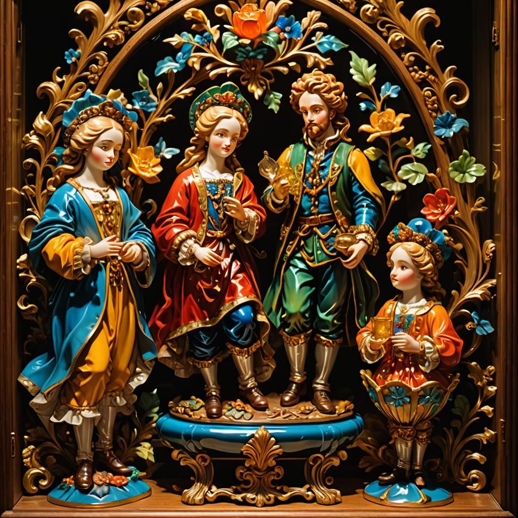 Baroque Glass Art Still Life in Vitrina