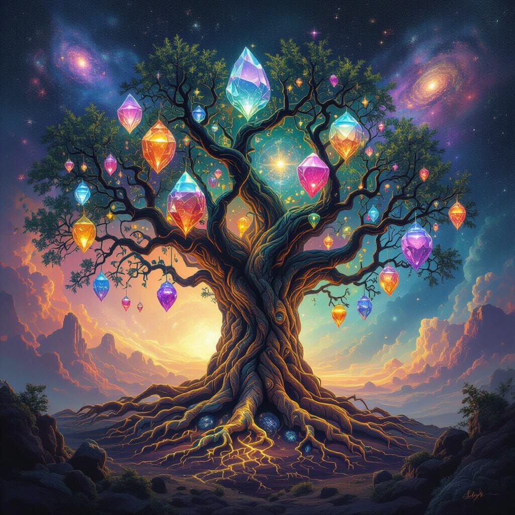 Psychedelic Tree of Cosmic Energy in Nebula