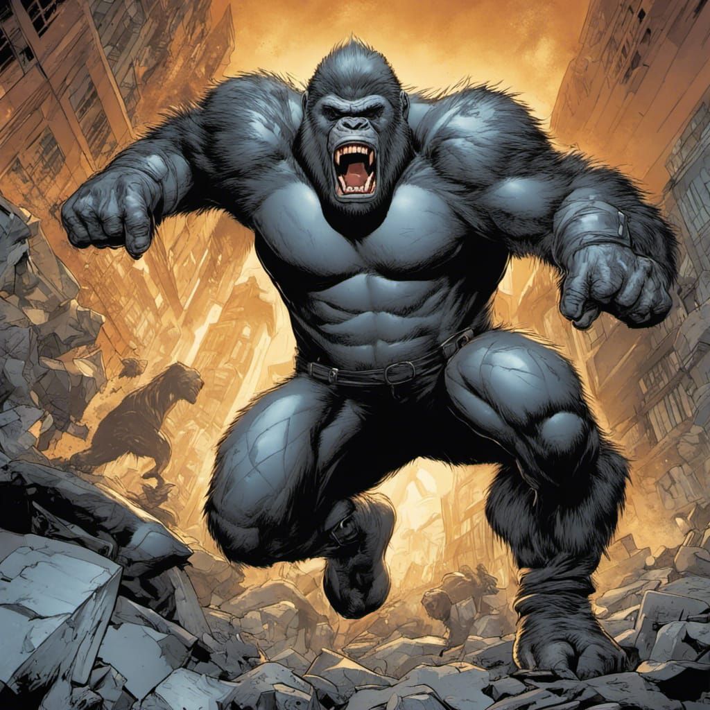 Silverback Gorilla Superhero Roaring in Comic Book Art Style