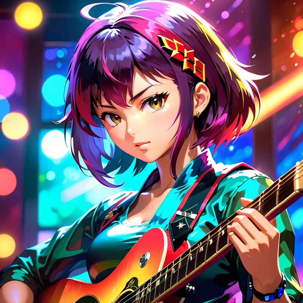 Akane Plays Guitar: A Vibrant Anime-Inspired Portrait
