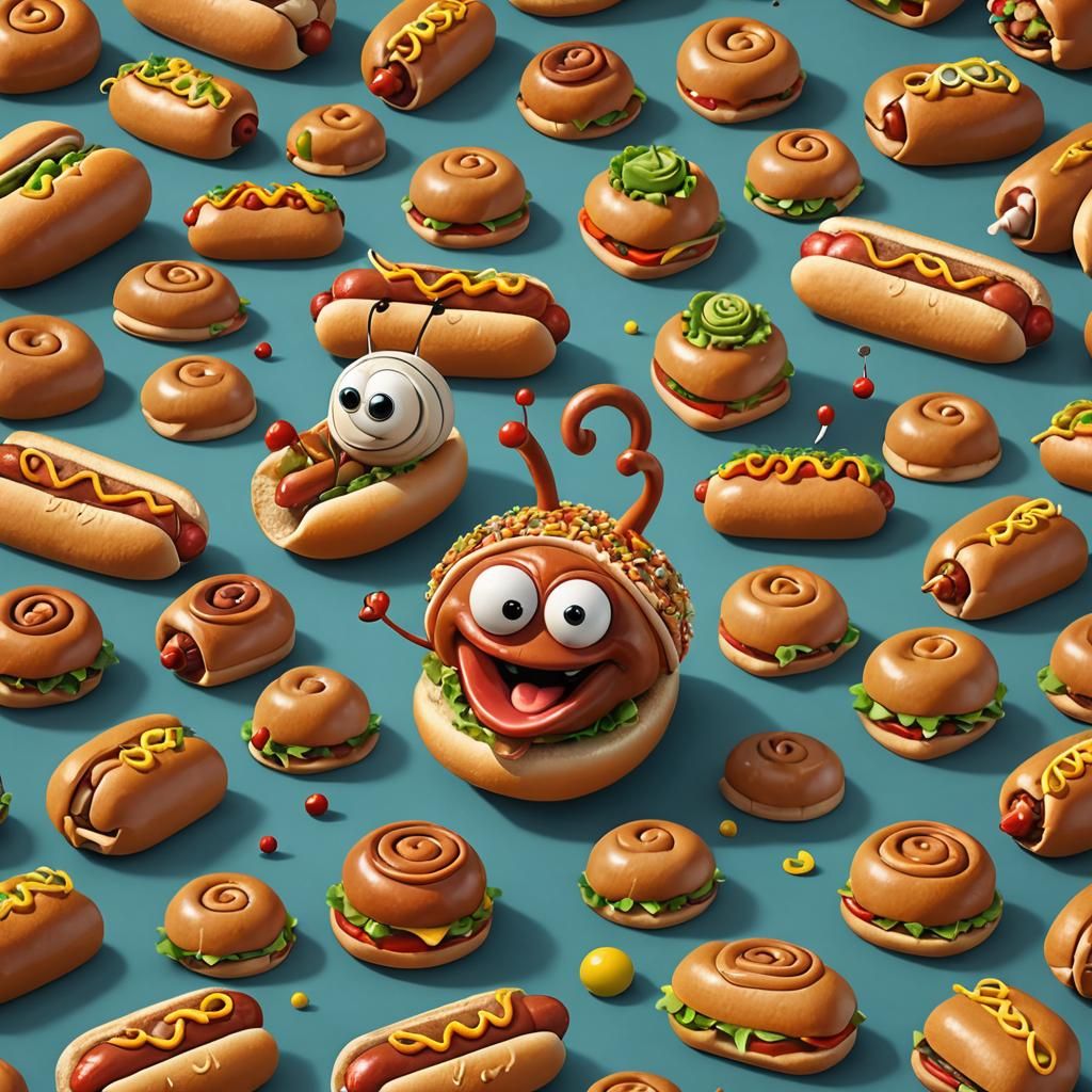 Surreal Snail Eats Hot Dog Sandwich