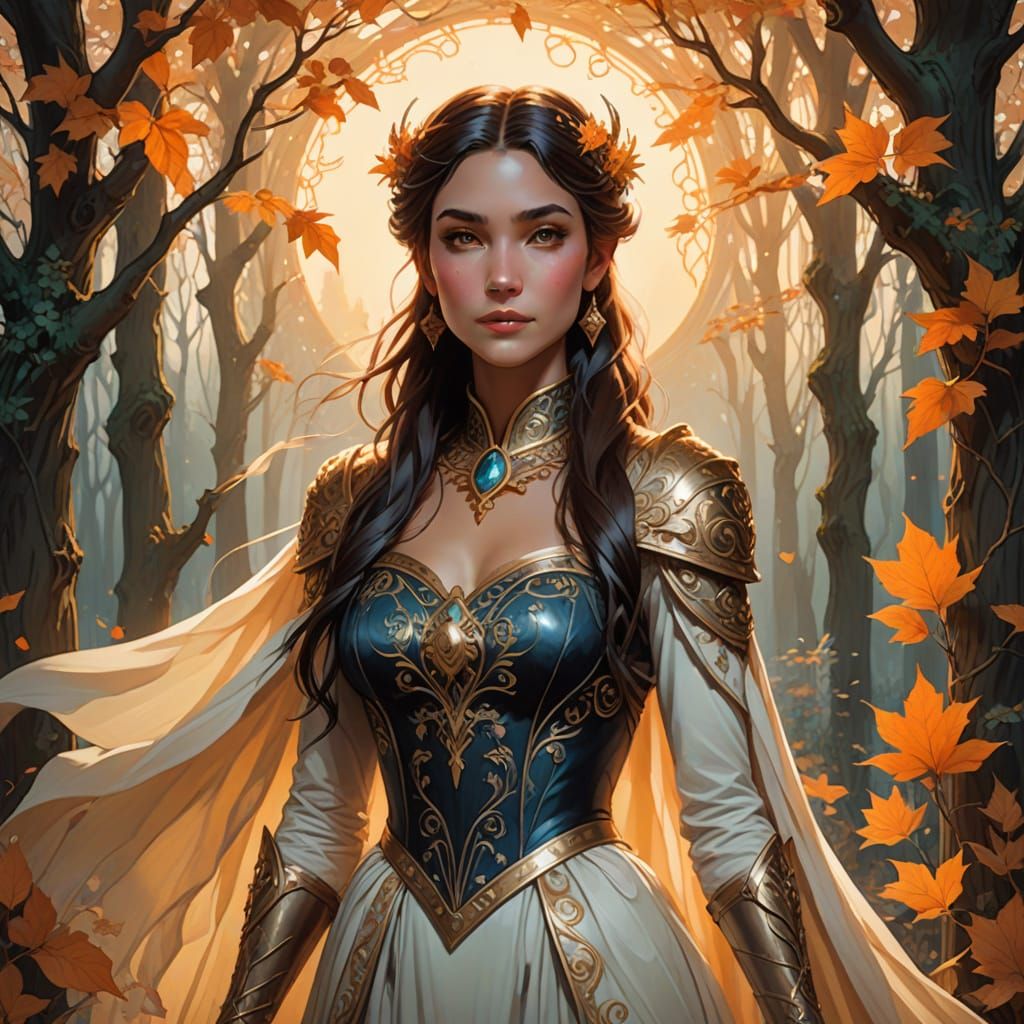 Regal Elf Queen and Warrior in Ethereal Portrait with Feline...