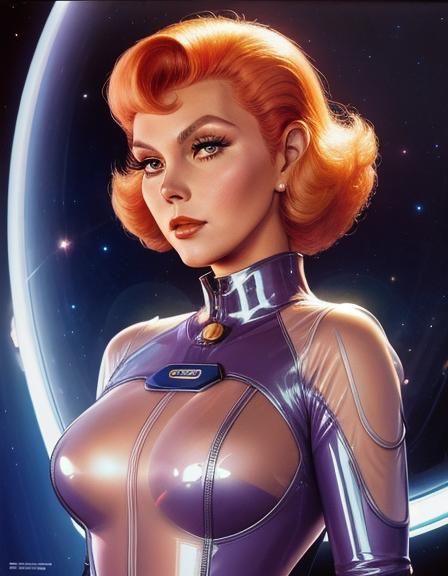 Kim Novak in Transparent Spacesuit, Retrofuturistic Portrait