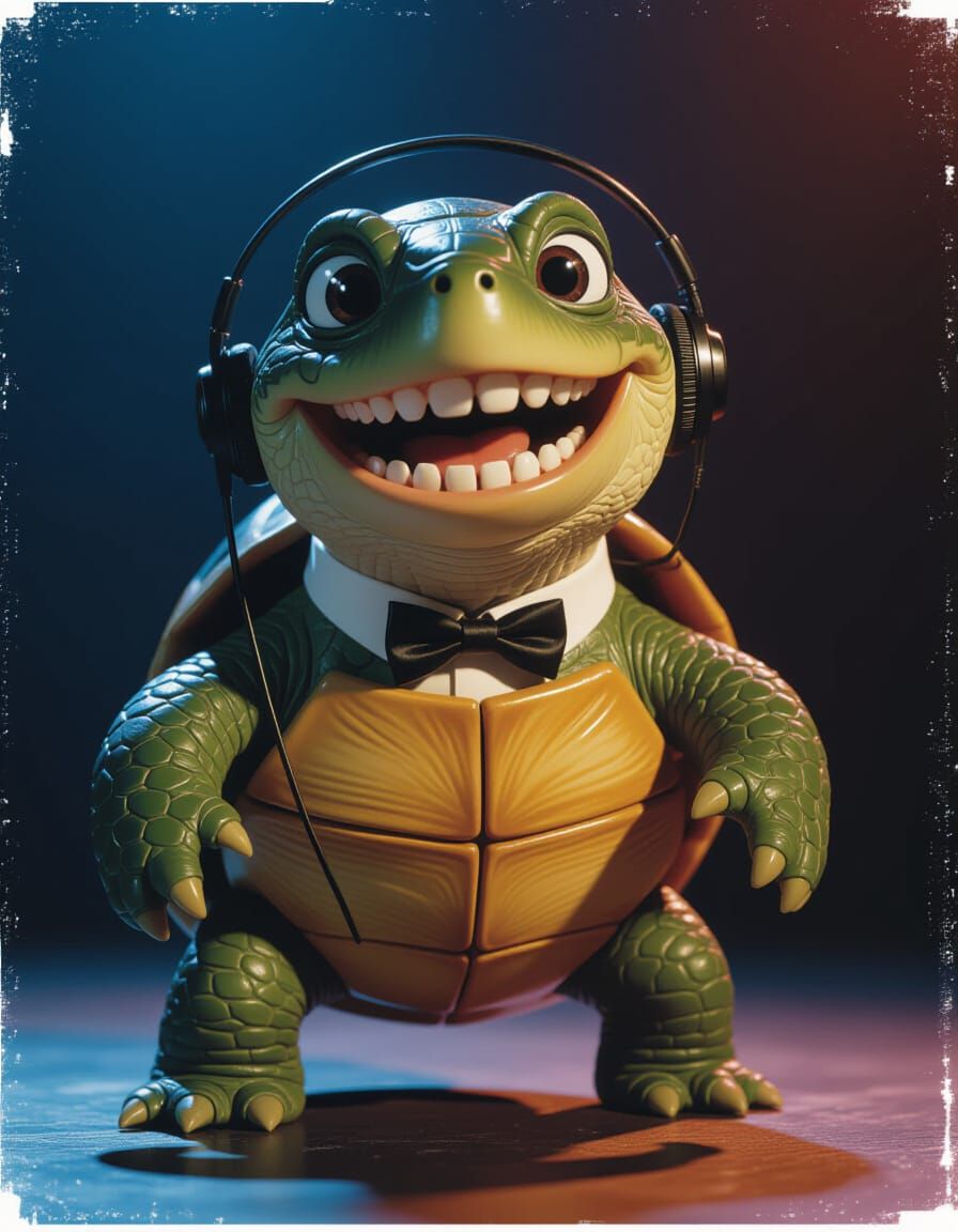 Smiling Turtle with Human Teeth Ready to Sing