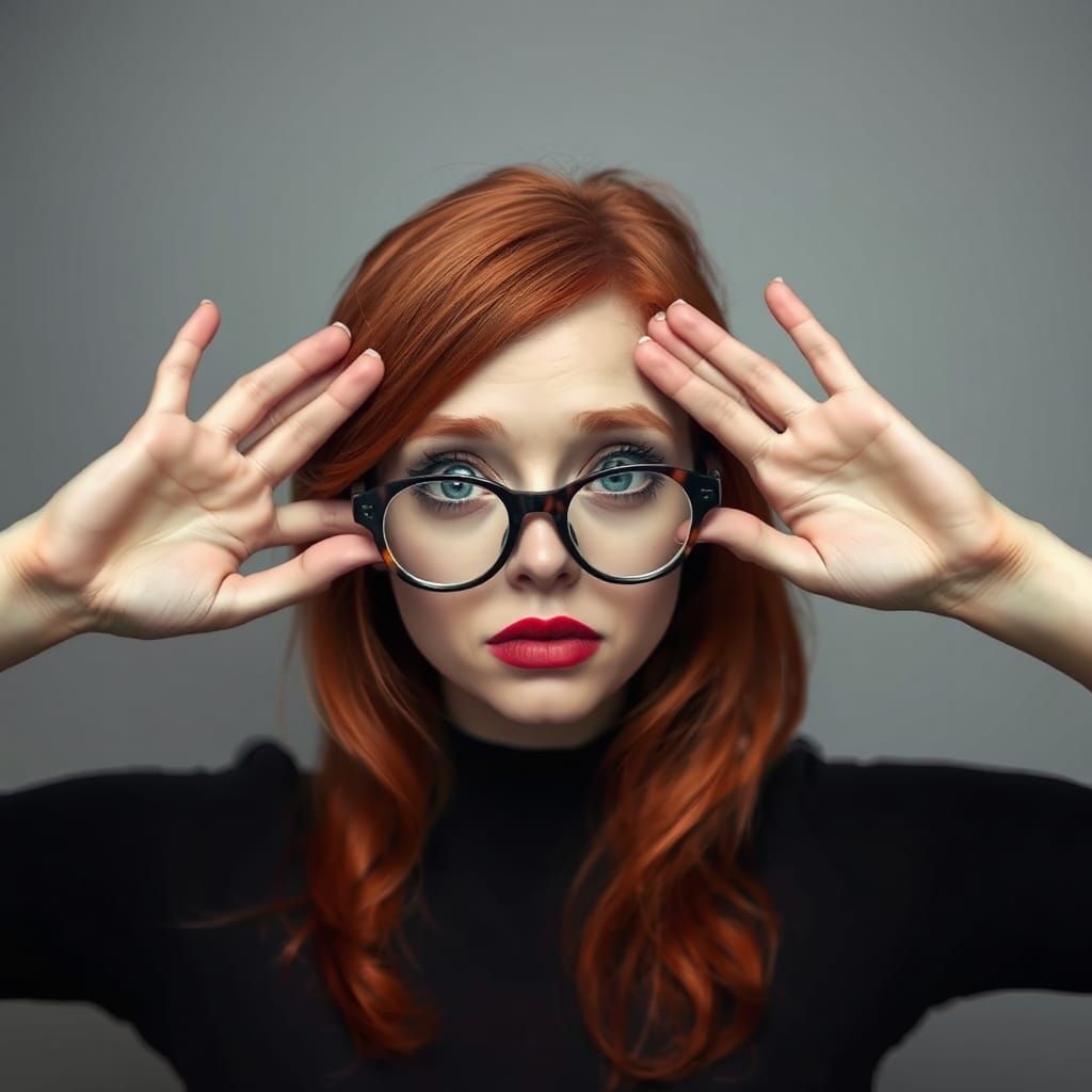 Humorous Portrait of a Myopic Red-Haired Woman