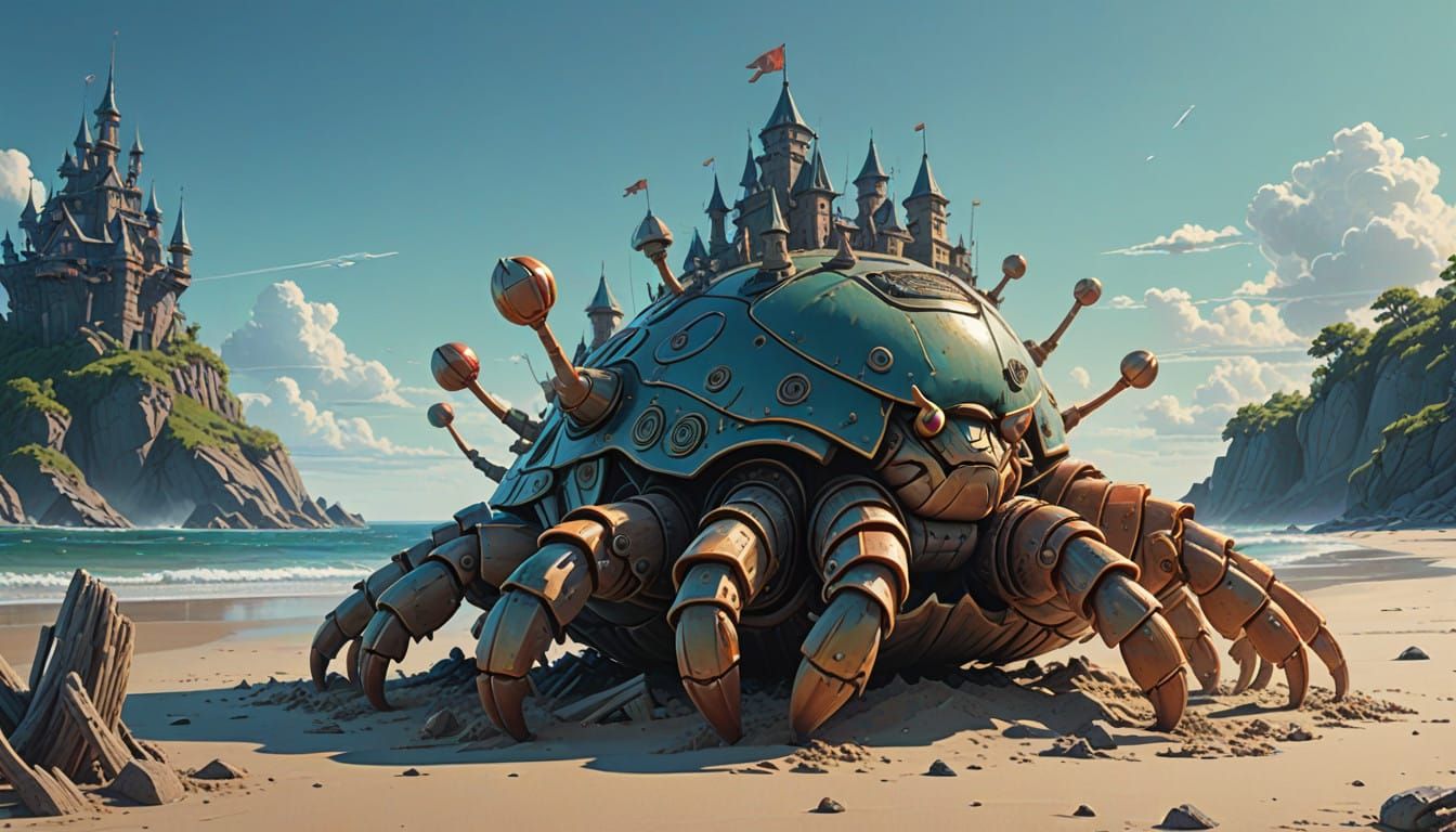 Joyful Boy Defends Sandcastle from Colorful Hermit Crabs in....