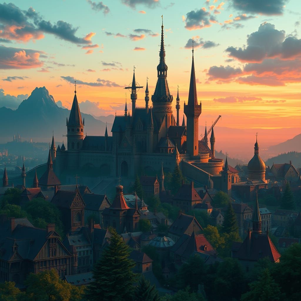 Ethereal Fantasy Cityscape in European Style