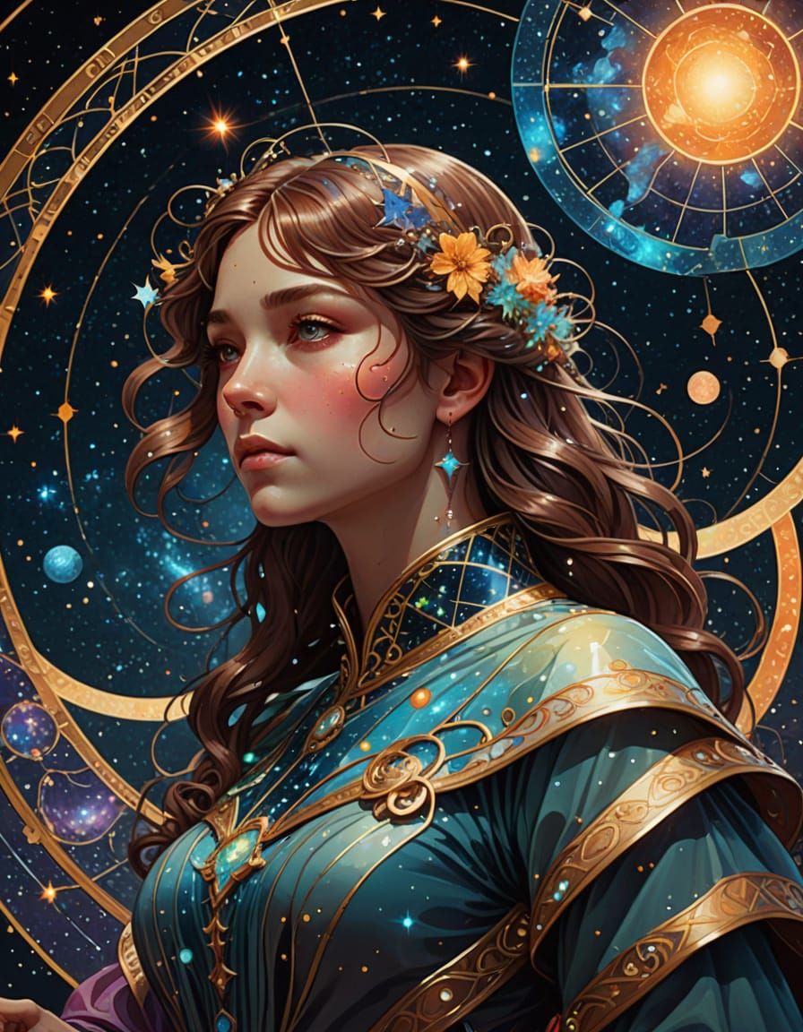 Celestial Cartographer Mapping Starlight Constellations