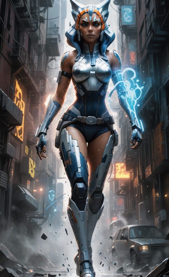 Ethereal Heroine Dominates Cinematic Cityscape