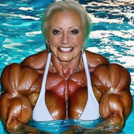 Muscular Female Bodybuilder in Pool