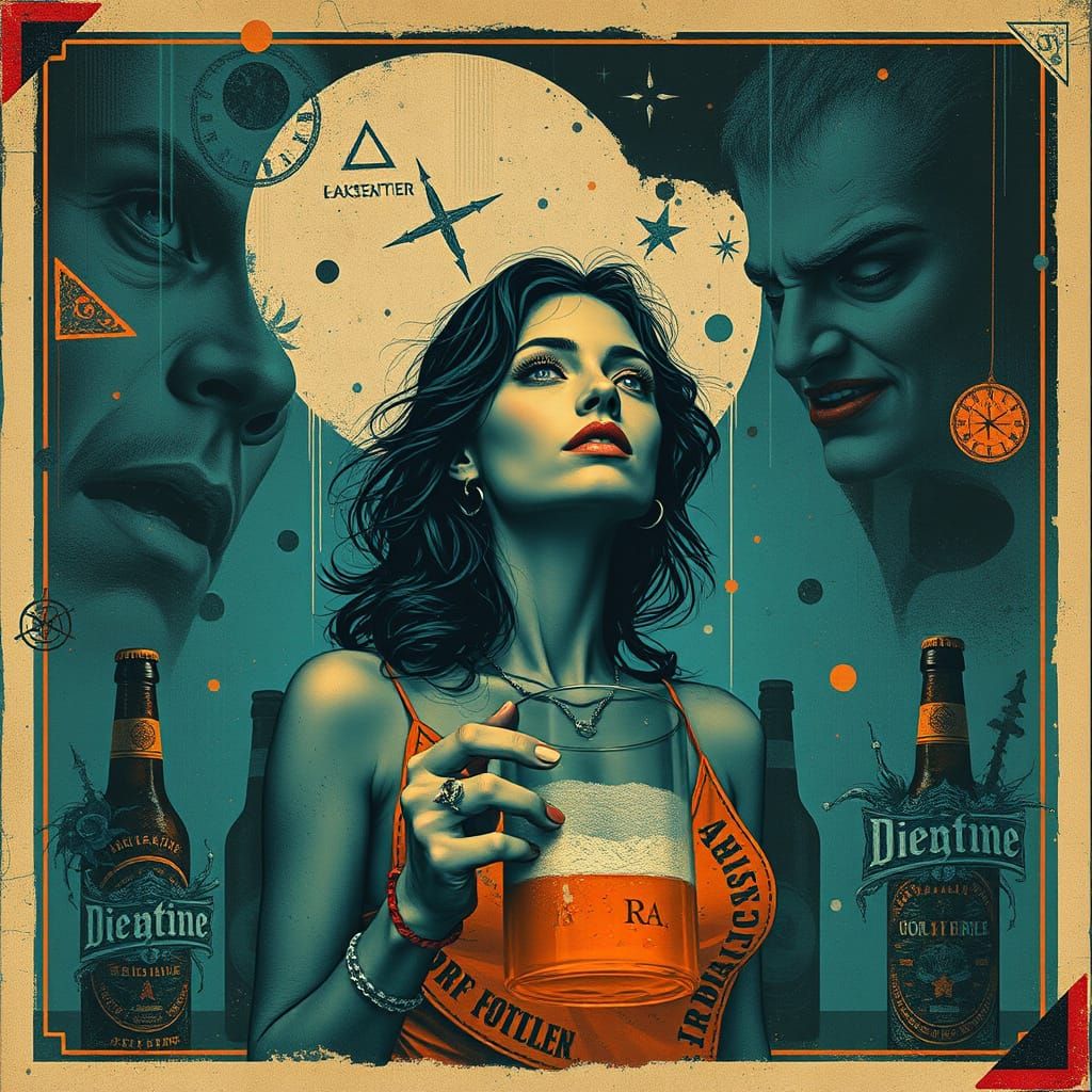 Surreal Noir Woman in Distressed Vintage Poster Style