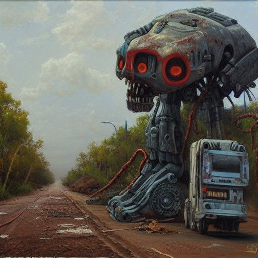 Decaying Zombie Robot: Oil Painting by James Gurney