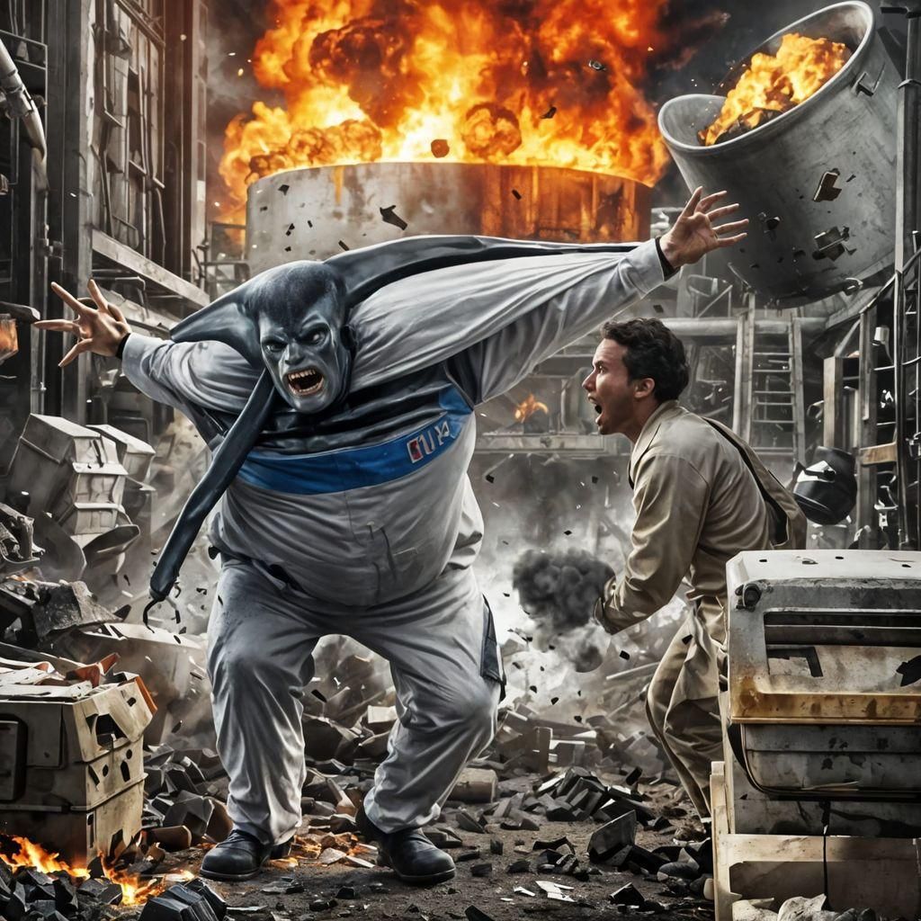 Noir Space Surrealism: Explosive Foundry Scene in 8k