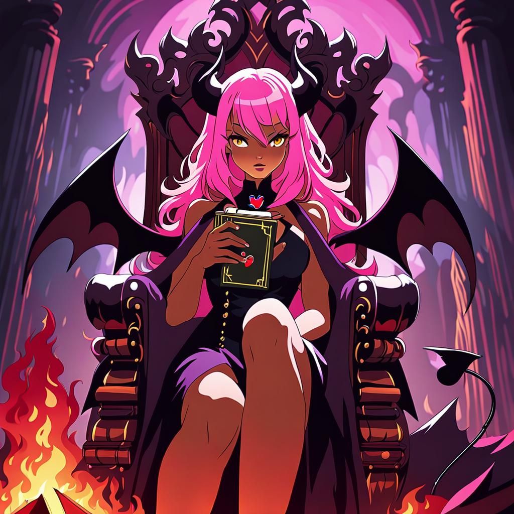Anime Demon on Throne with Glowing Eyes