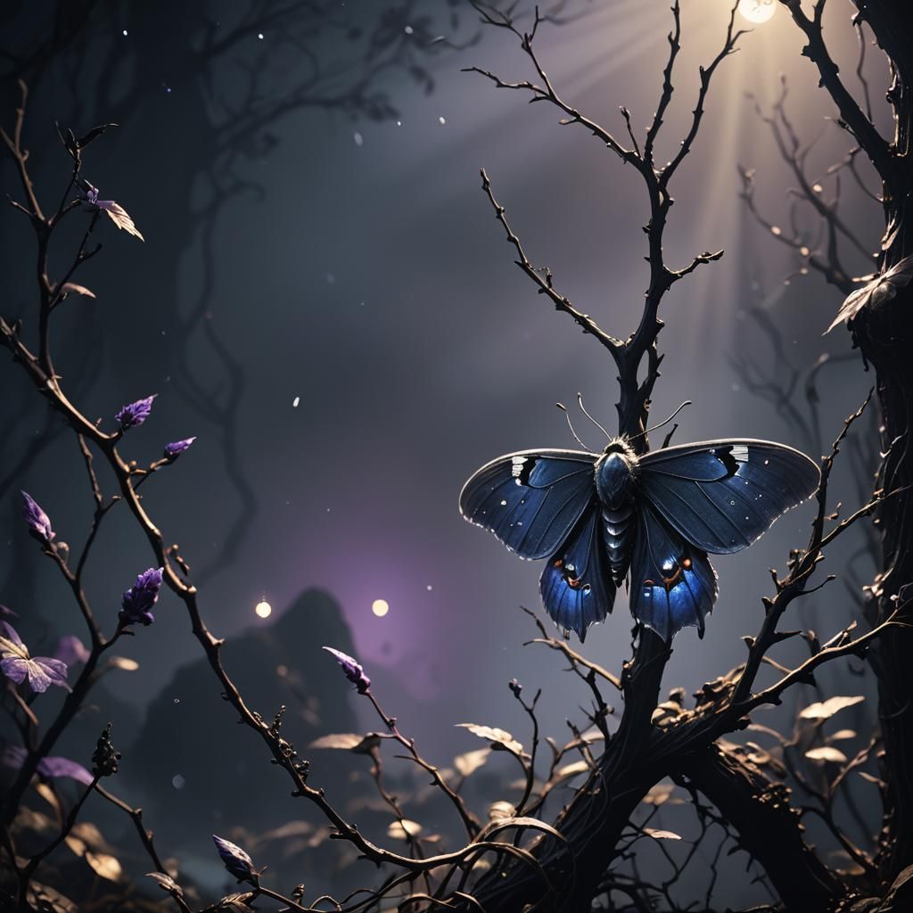 Mystical Moth in Dark Environment: Fantasy Concept Art