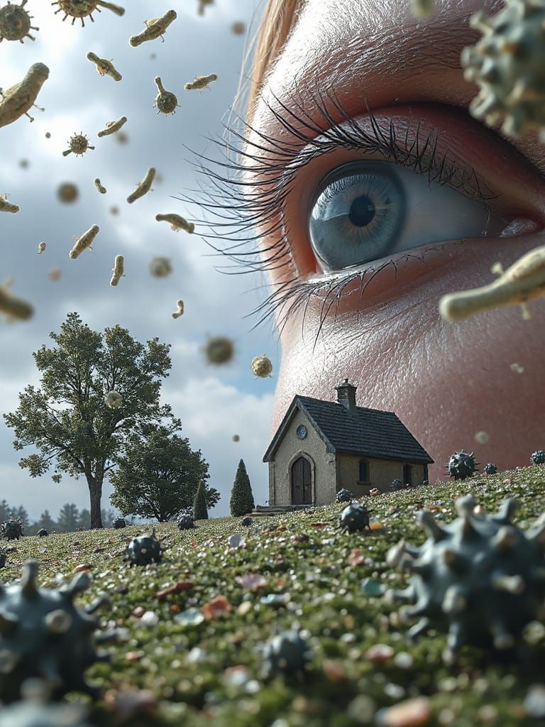 Microscopic Chapel on Virus Landscape with Giant Eye