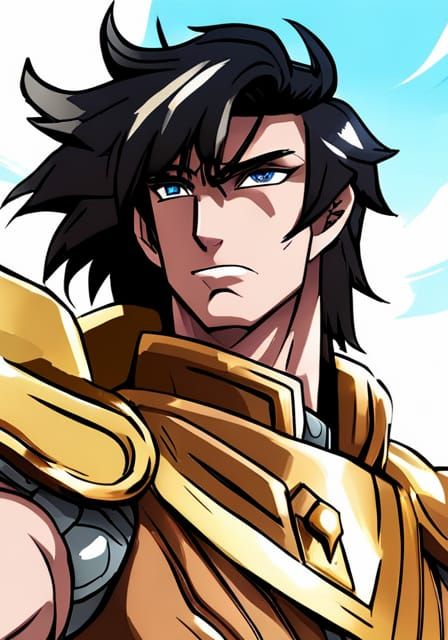 Anime-Style Warrior in Bronze Armor