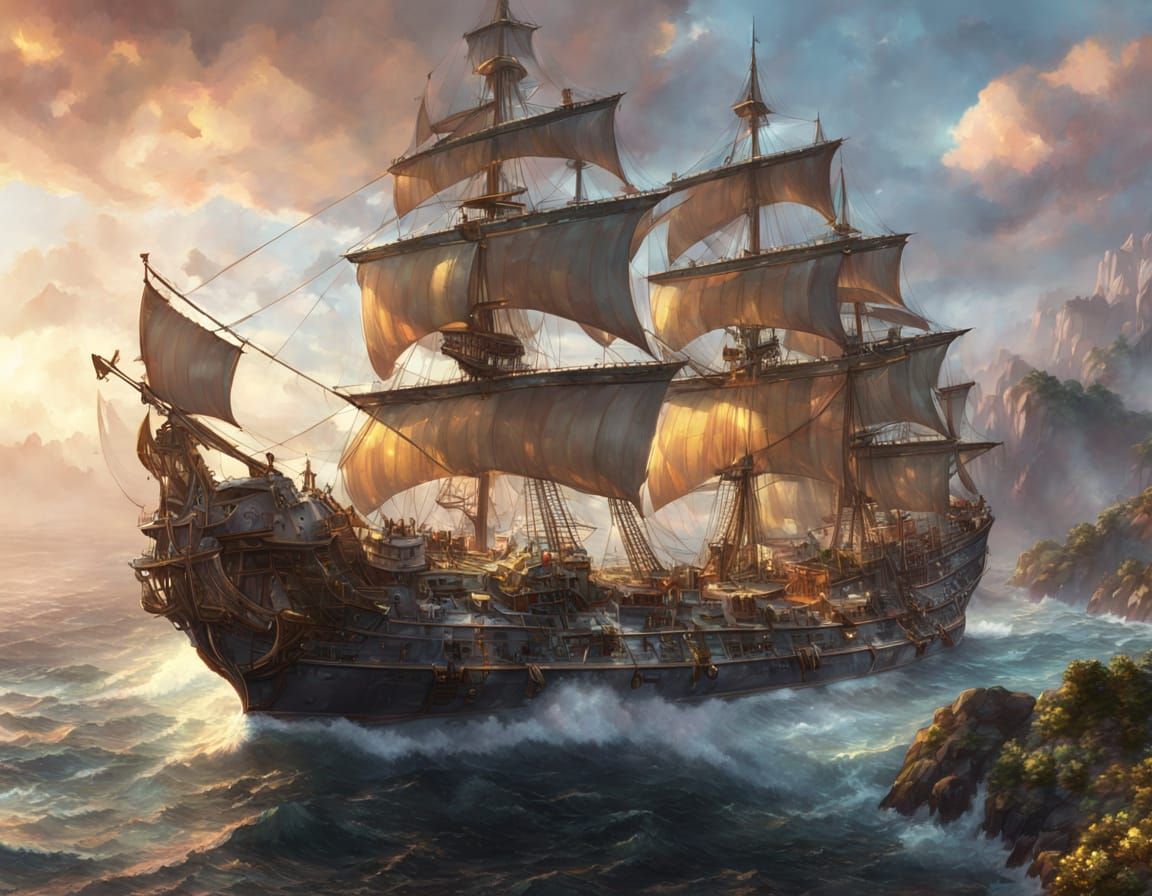 Ethereal Spanish Galleon in Celestial Skies