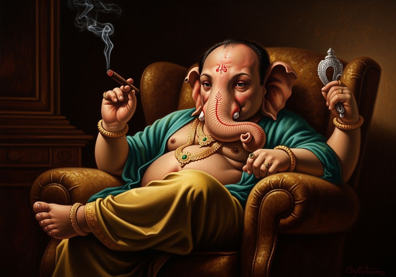 Lord Ganesha as Tony Soprano in Oil Painting Style
