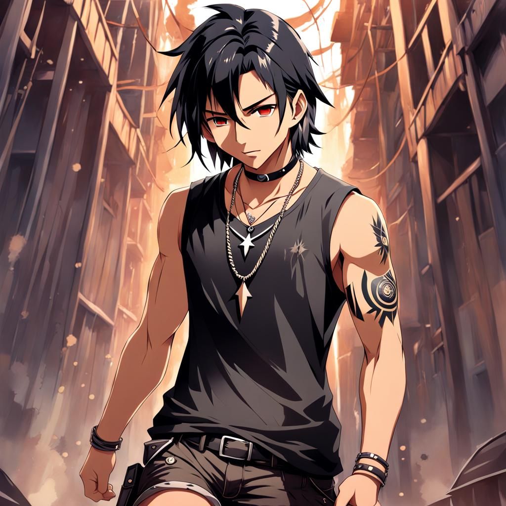 Handsome Native American Man in Anime Style