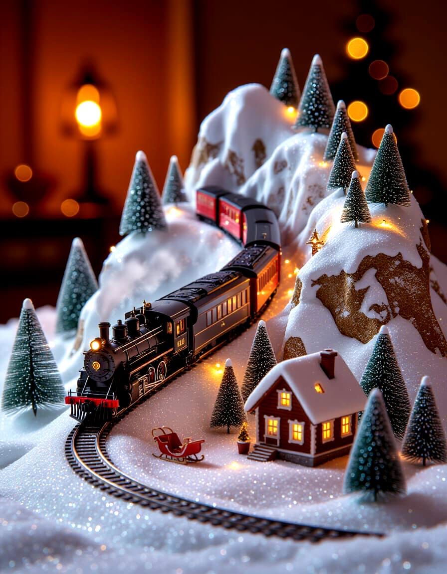 Tiny Train in Snowy Mountain Wonderland
