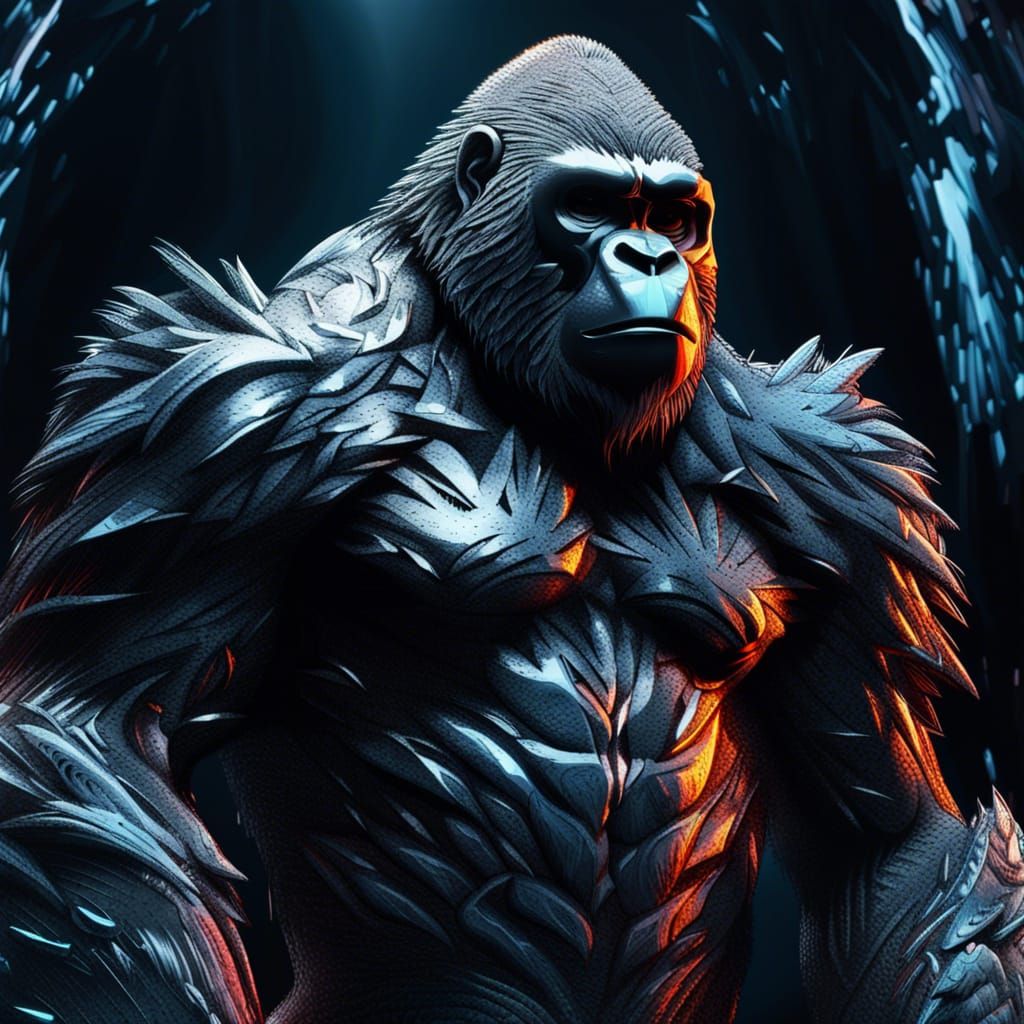 Intricate Ice Gorilla Knight in Digital Matte Painting