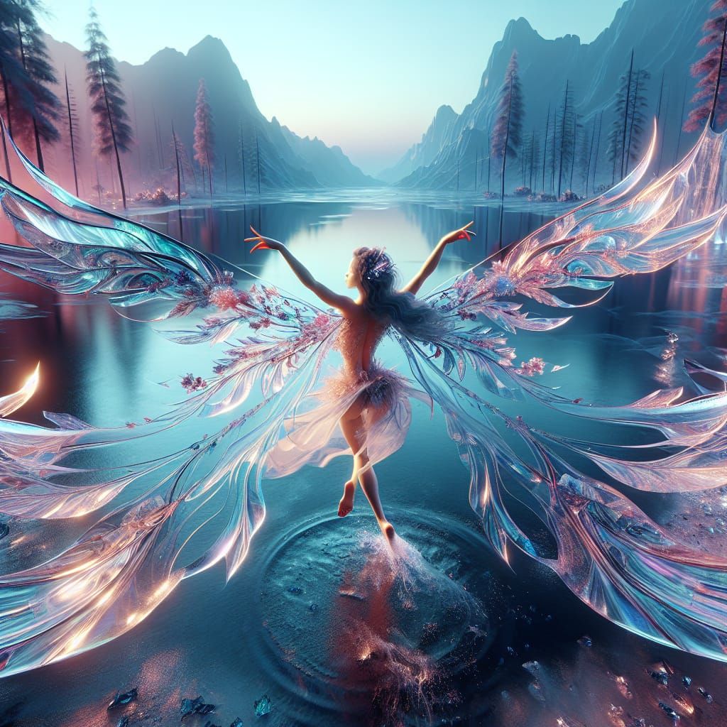 Dancing Performer with Glass Wings in Fantasy Lake