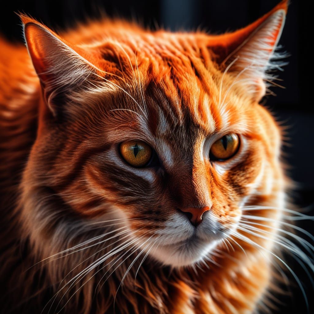 Vibrant Orange Cat Sculpture in Hyperrealistic Detail