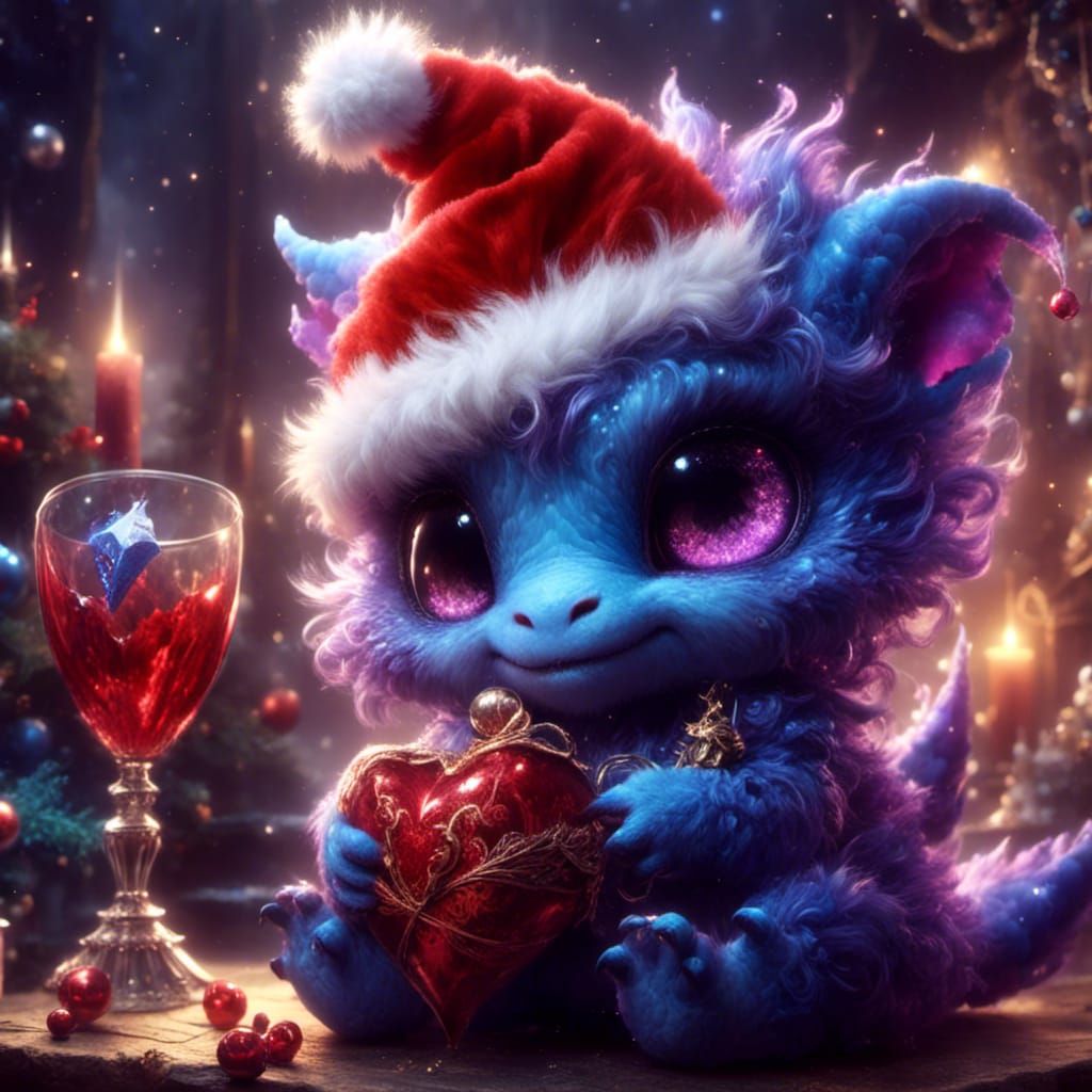 Festive Chibi Dragon with Christmas Heart