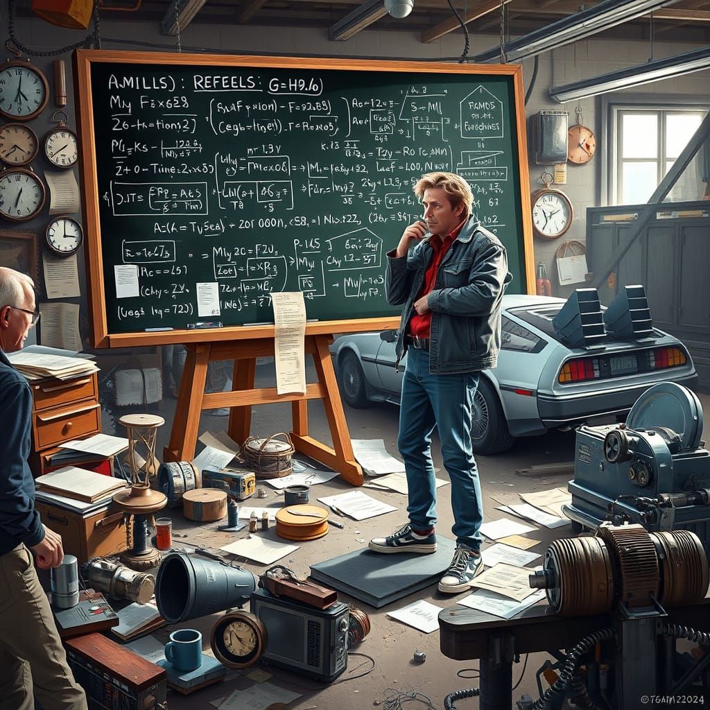 Marty McFly Deciphers Time Travel Formulas in a Futuristic C...
