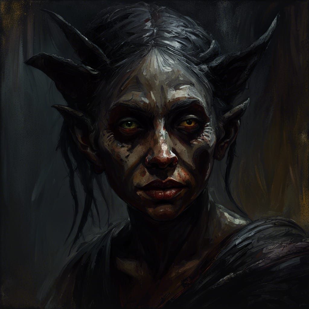 Disturbing Dark Elf in Gothic Impressionist Style