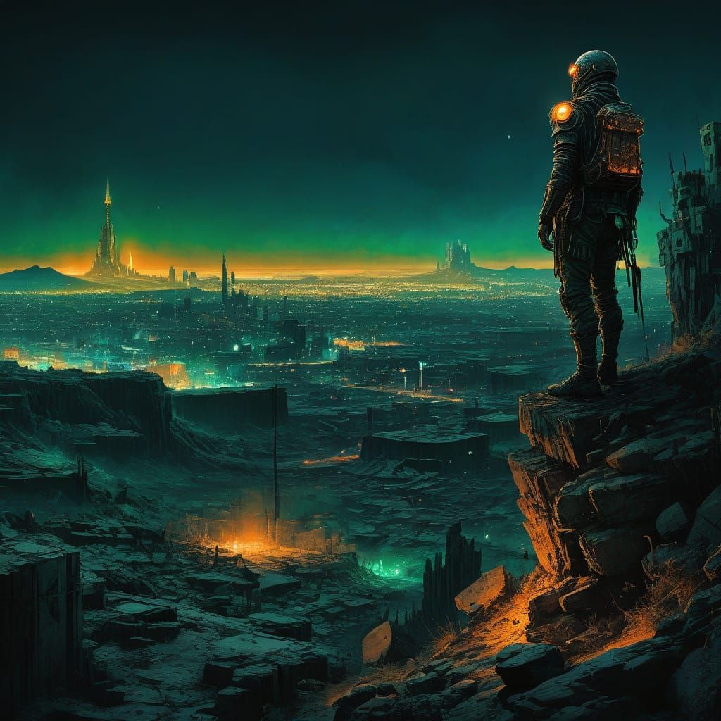 Desolate Post-Apocalyptic Landscape in Vibrant Realism