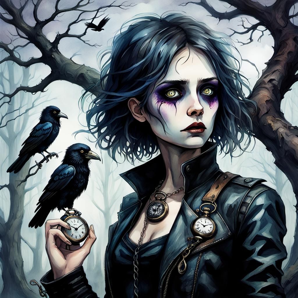 Gothic Alice in Twisted Wonderland as Moody Watercolor