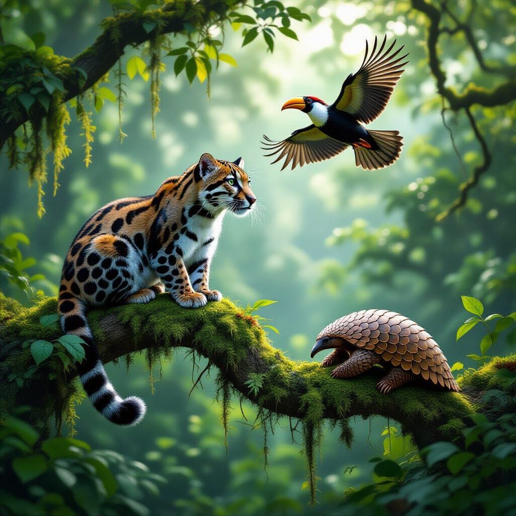 Clouded Leopard and Pangolin in Wildlife Photography Style