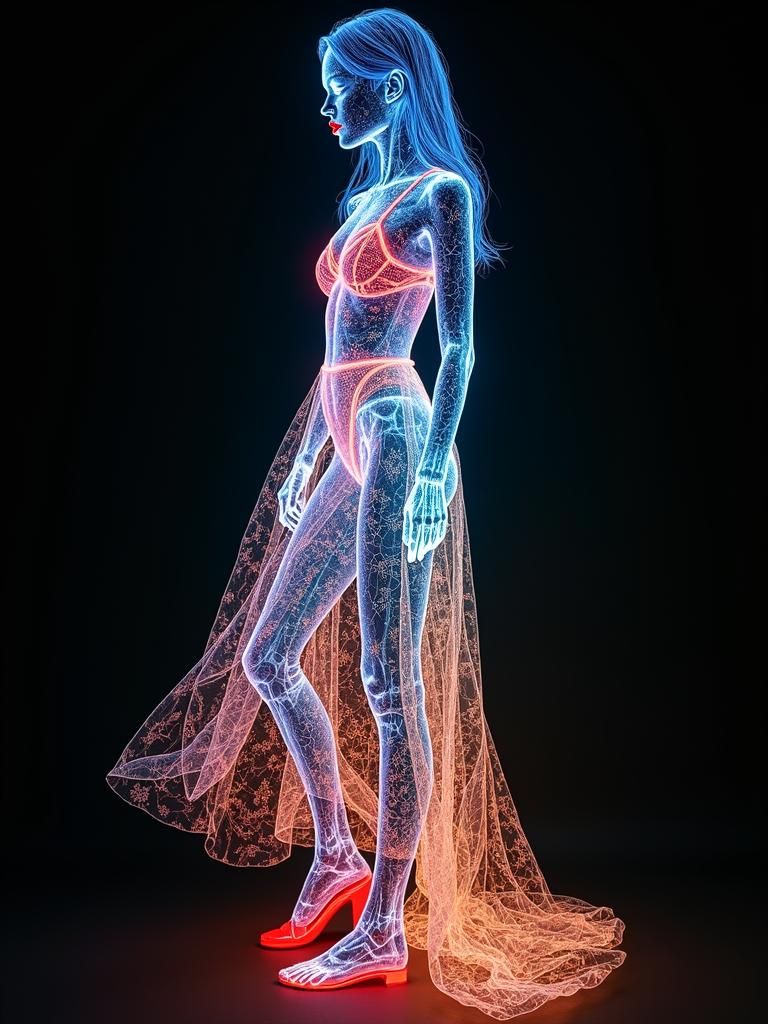 Textile Art Portrait in Radiological X-Ray Style