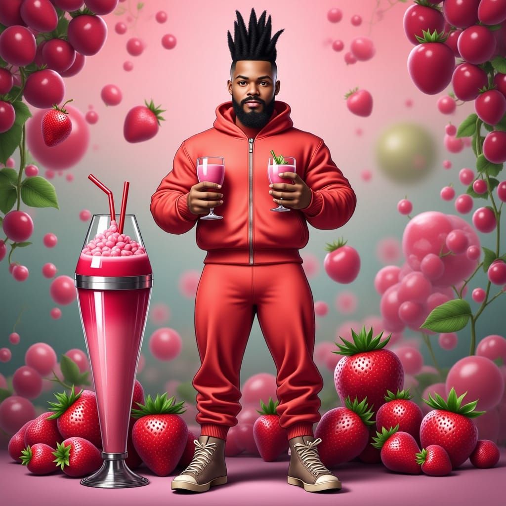 Rapper Freddie Zander with Strawberry Smoothie in Graphic No...