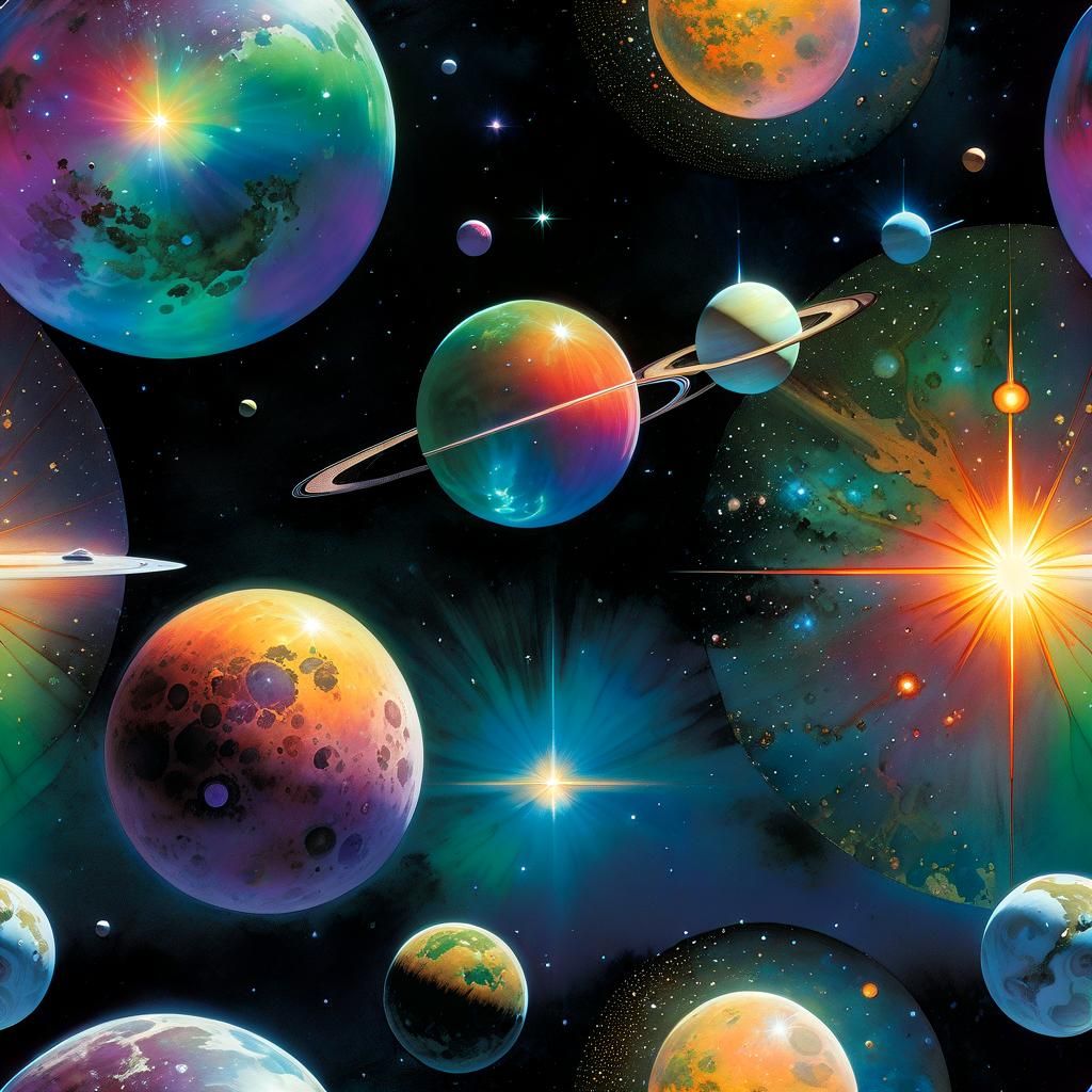 Iridescent Cosmos in Watercolor Style