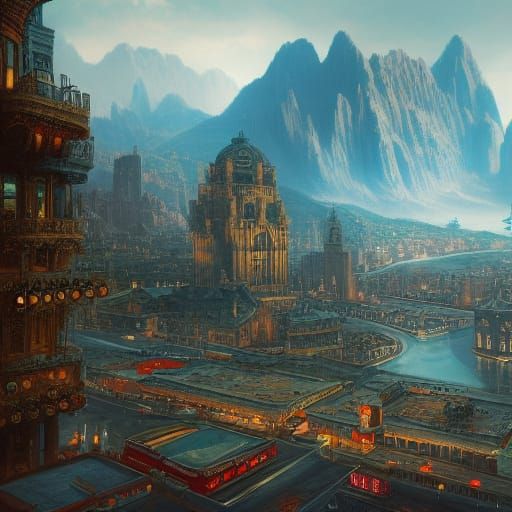 Fantastical 1950s Matte Painting in Deep Color