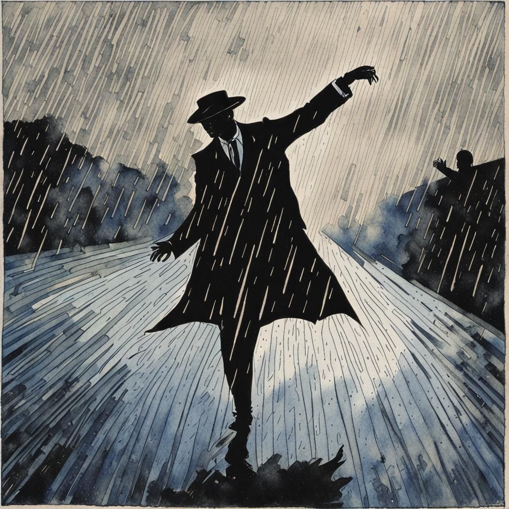 Rain Woodcut print
