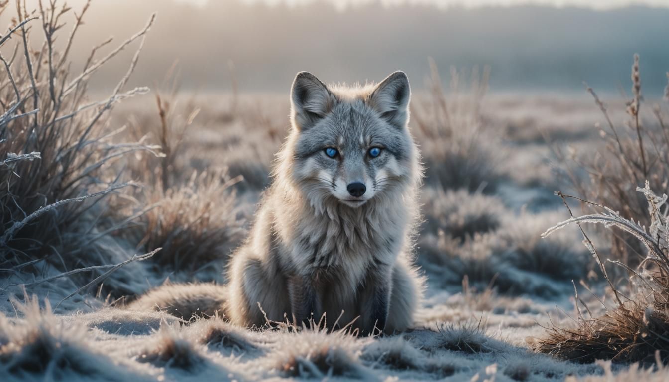 Surreal Siberian Fox Portrait on Misty Tundra