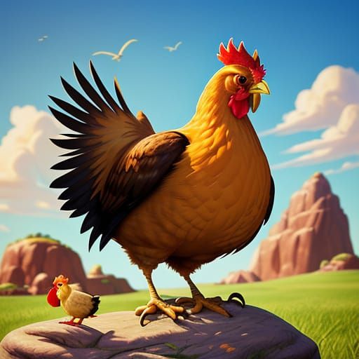 Grumpy Chicken Kicking Rock in Disney Style