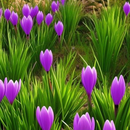 Dreamy Crocus Flowers in Spring Garden, Surreal Impressionis...