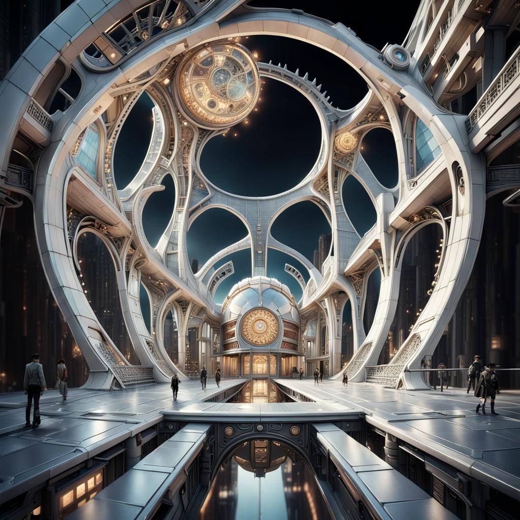 Futuristic Steampunk Cityscape with Intricate Design