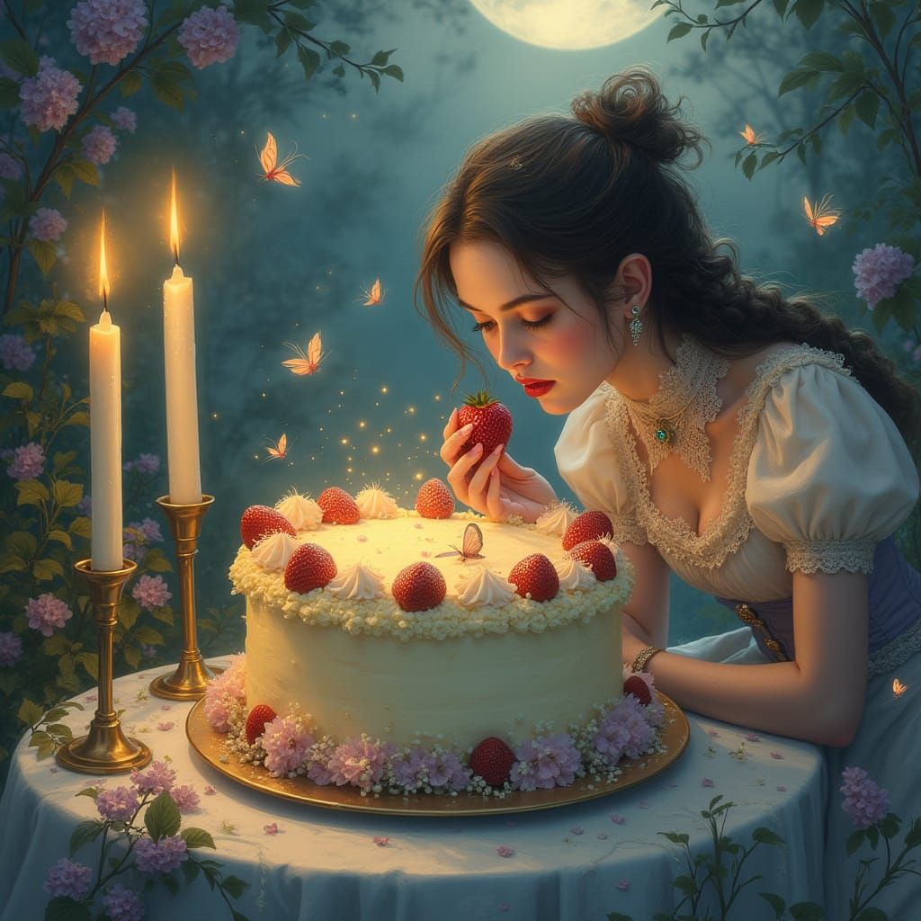 Ethereal Garden Scene: Vampire Bites Strawberry Cake by Cand...
