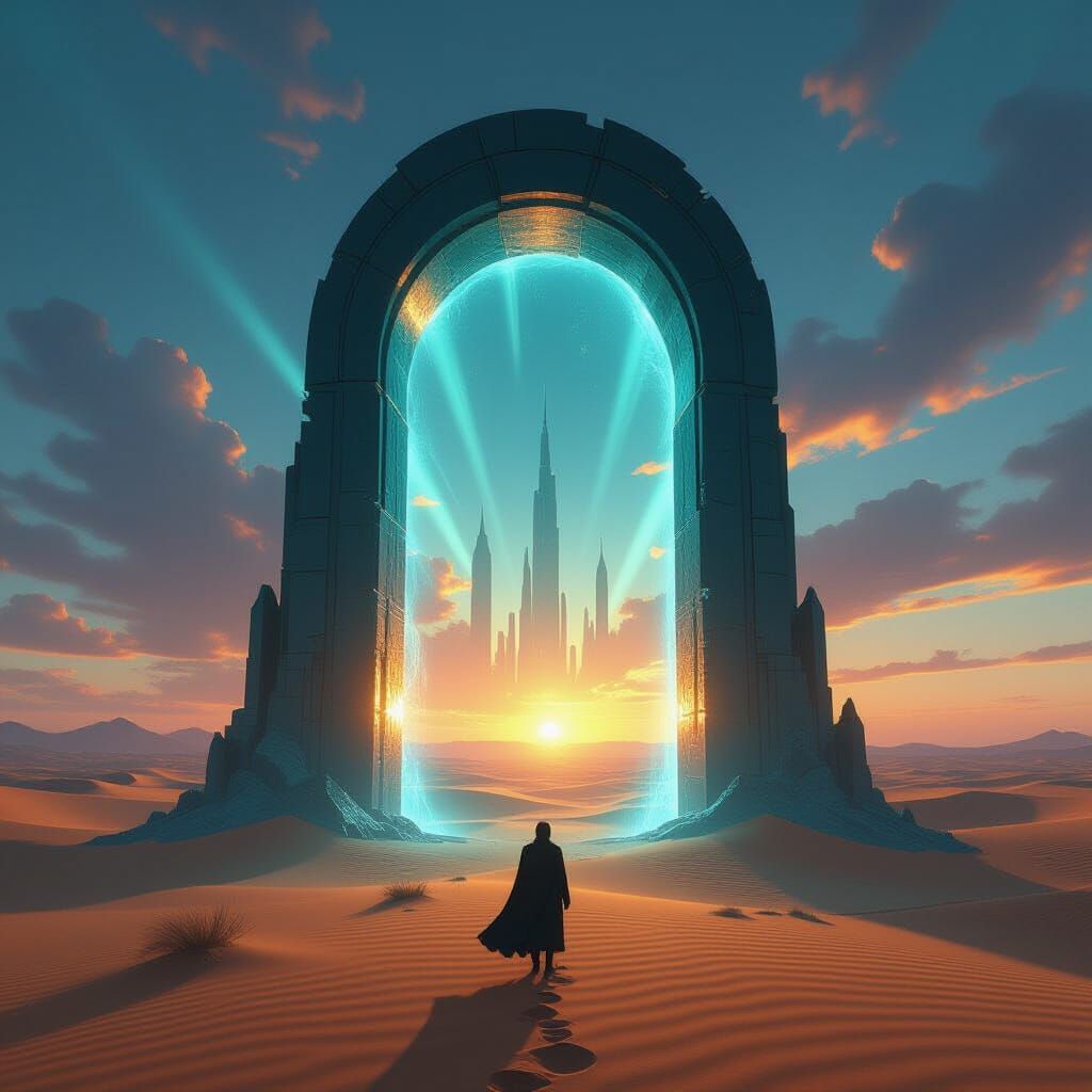 Obsidian Archway Portal to Futuristic City