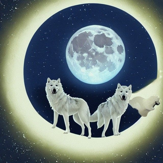 Three Wolves Howling at the Moon
