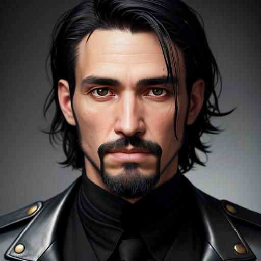 Portrait of Young Man with Black Military Coat